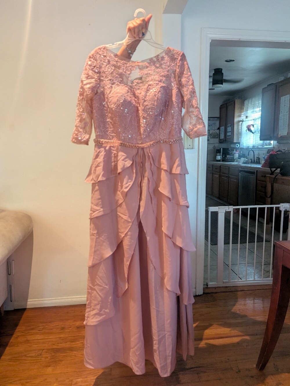 Sparkly Sequin Dresses for Women Chiffon 3/4 Sleeve Ruffles